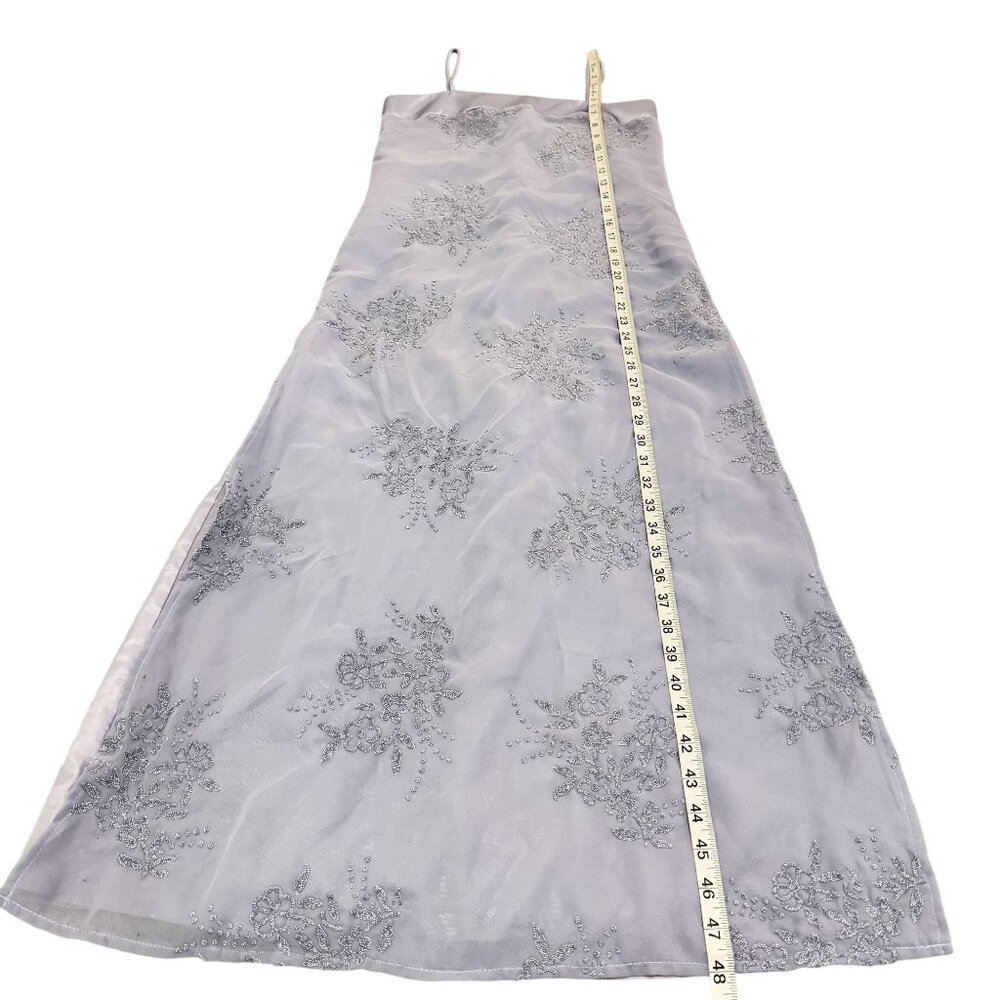 Vintage Nicole Miller Pansy Blue Floral Beaded Spaghetti straps Maxi Dress 12 - Picture 10 of 15